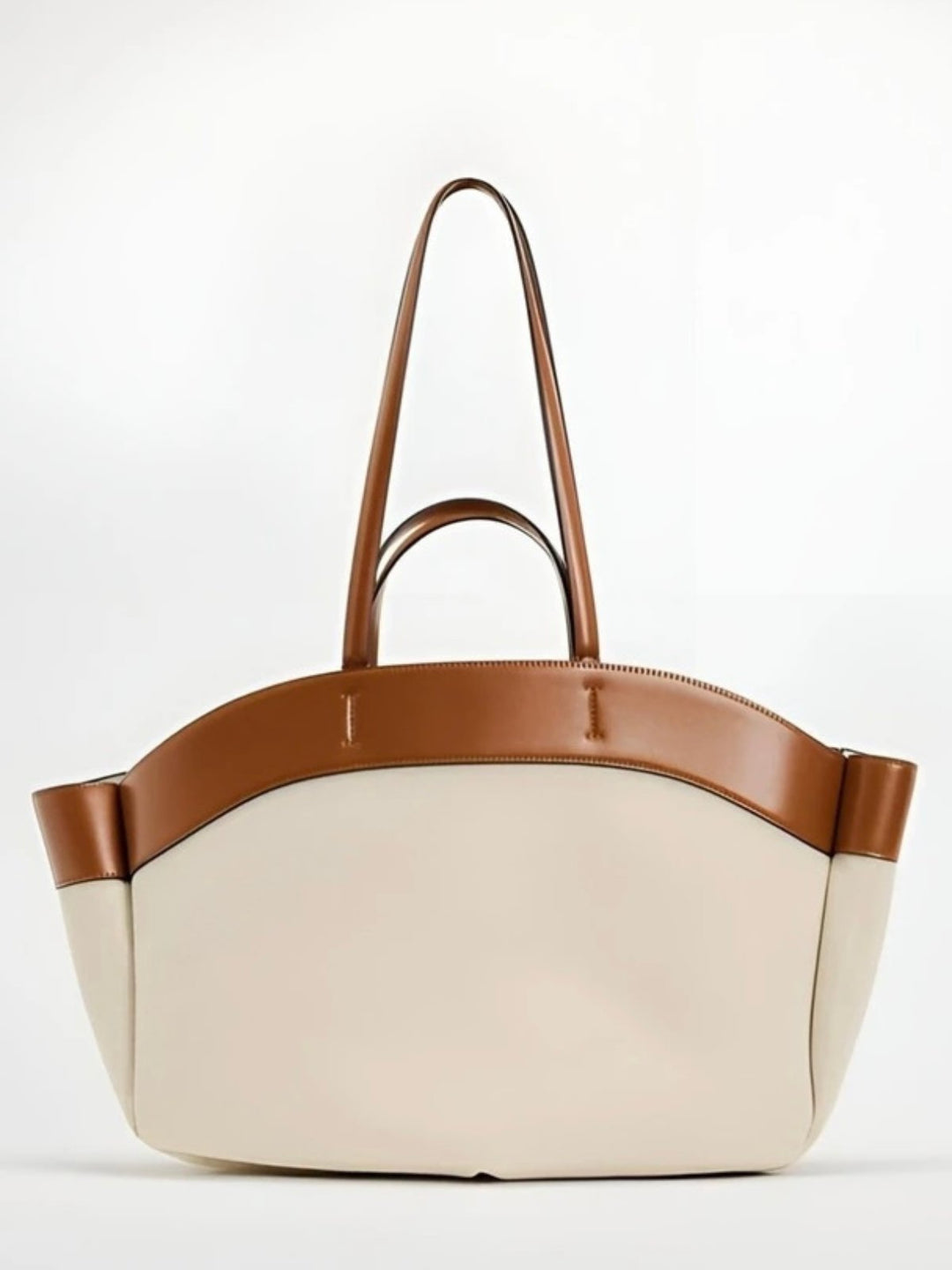 Women's Large Leather-Trim Open-Top Canvas Tote Bag