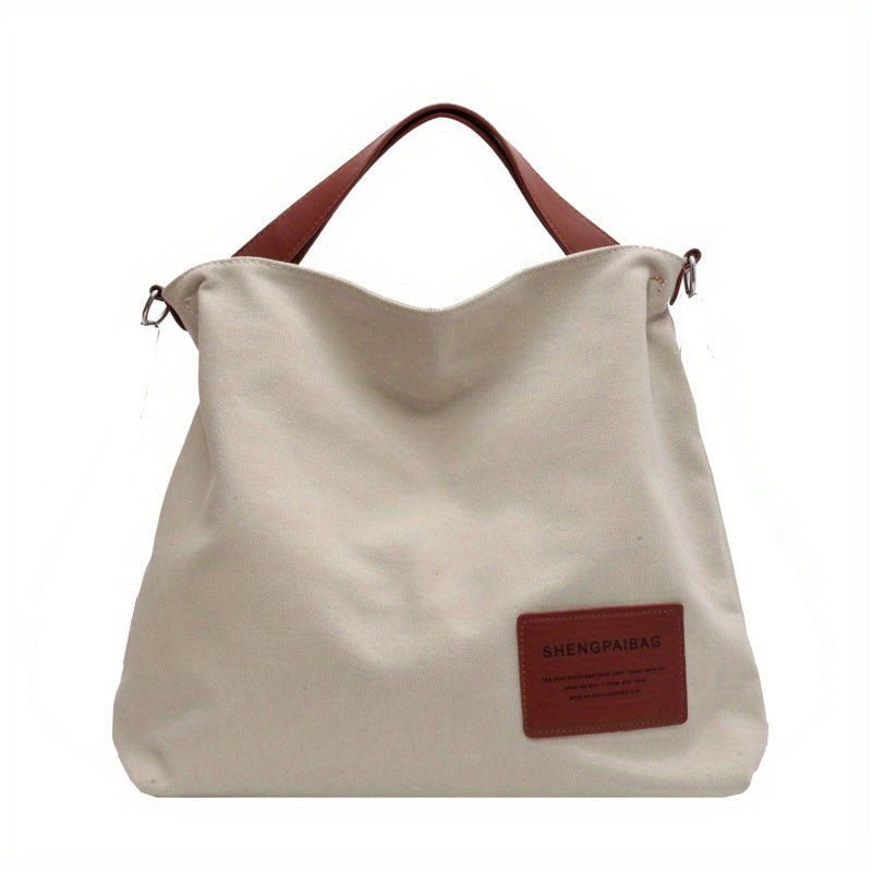 Women's Large Shoulder Canvas Tote Bag Adjustable Strap Hobo - Cremeweiß