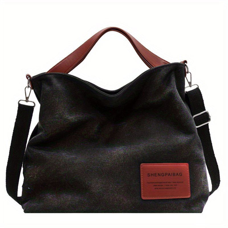 Women's Large Shoulder Canvas Tote Bag Adjustable Strap Hobo - Schwarz