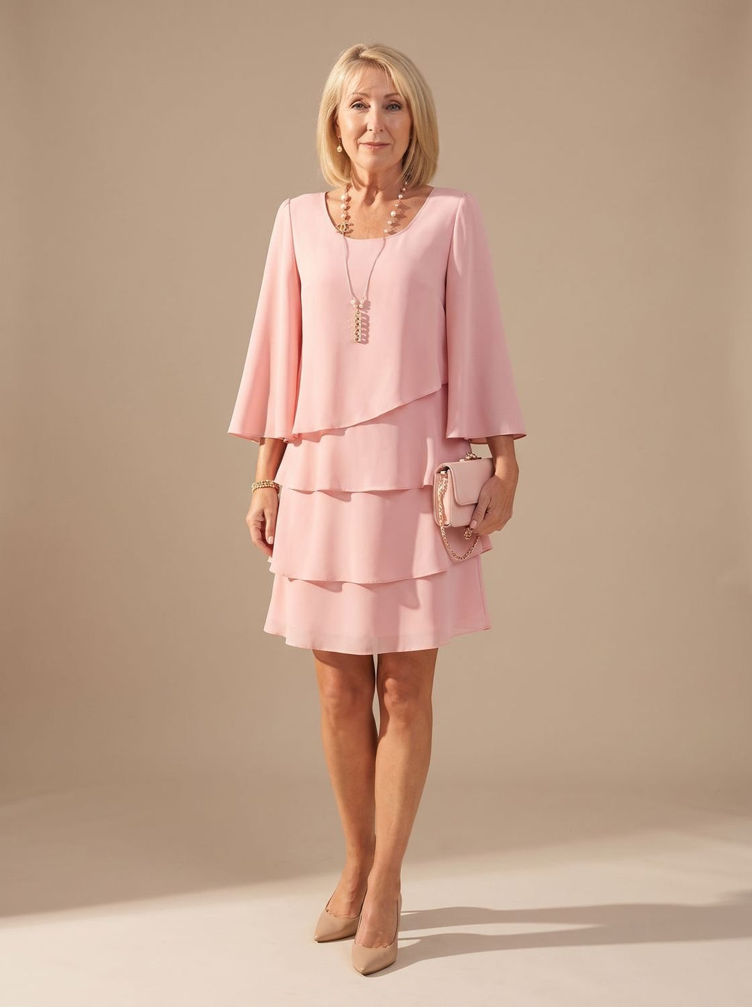 Women's Layered Ruffle A-Line Occasion Dress - Pink