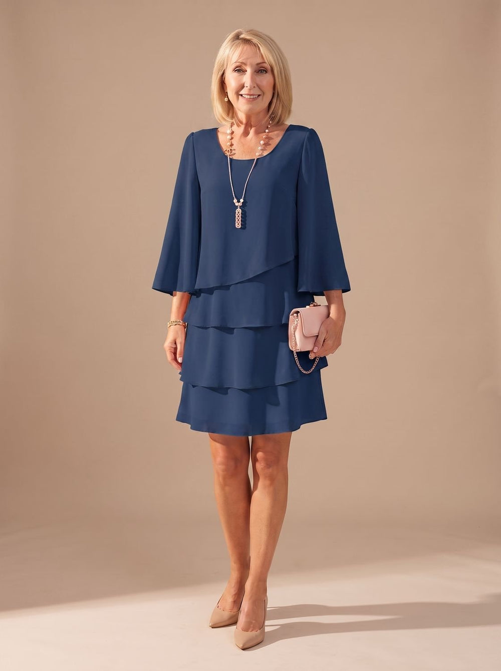 Women's Layered Ruffle A-Line Occasion Dress - Navy Blue