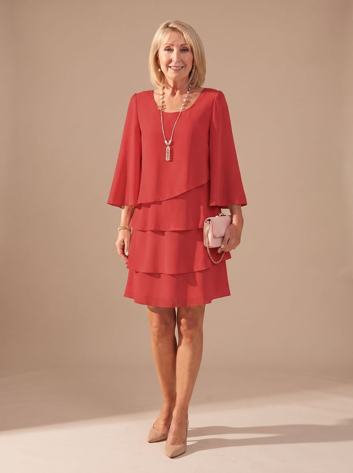 Women's Layered Ruffle A-Line Occasion Dress - Red