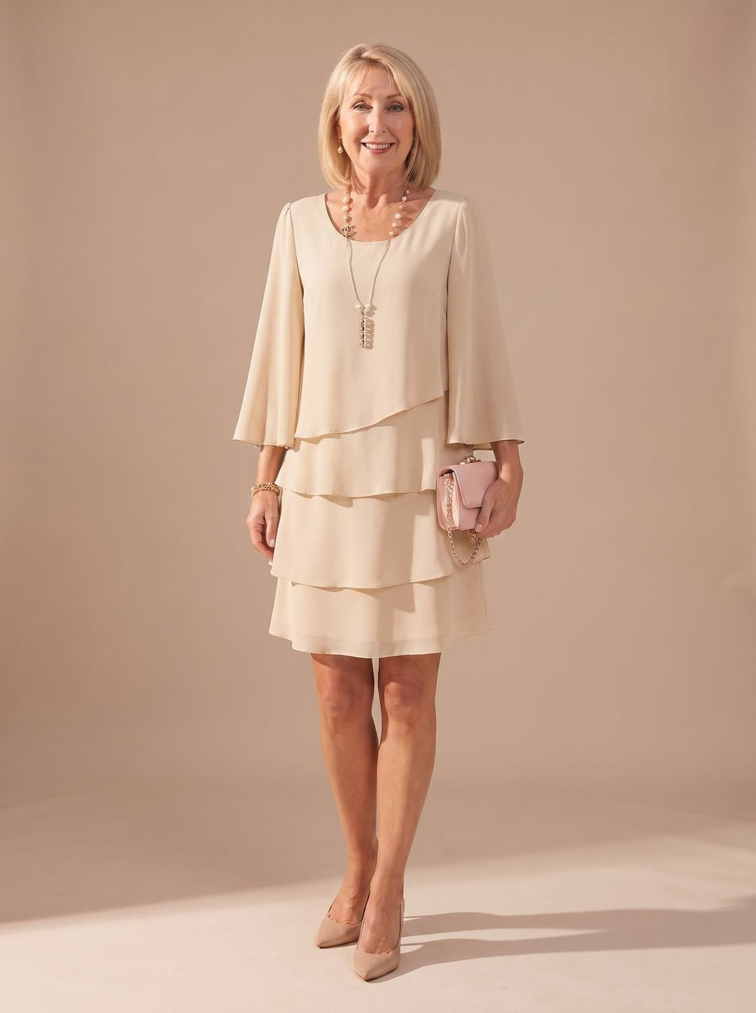 Women's Layered Ruffle A-Line Occasion Dress - Khaki