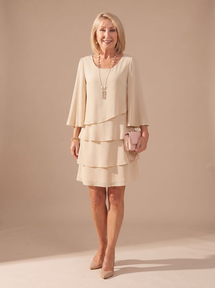 Women's Layered Ruffle A-Line Occasion Dress - Khaki