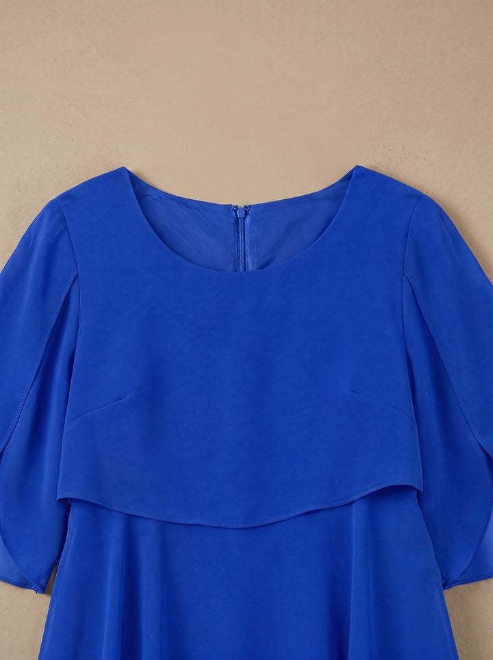 Women's Layered Ruffle Dress Flutter-Sleeve Chiffon Midi