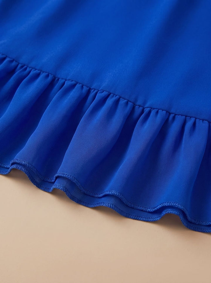 Women's Layered Ruffle Dress Flutter-Sleeve Chiffon Midi