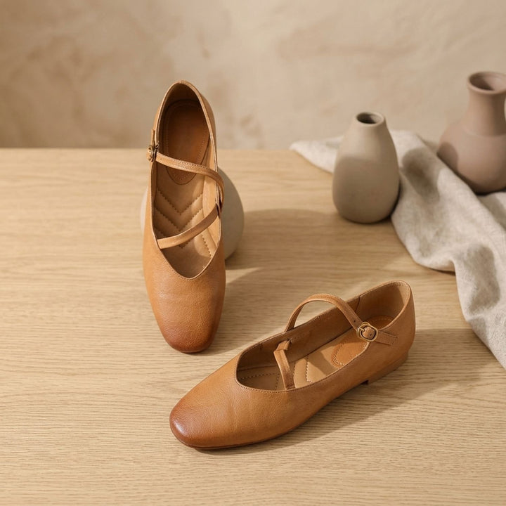 Women's Leather Double-Strap Mary Jane Flats