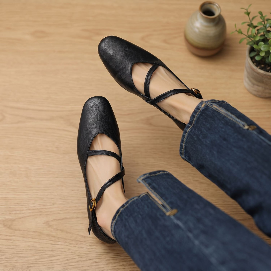 Women's Leather Double-Strap Mary Jane Flats