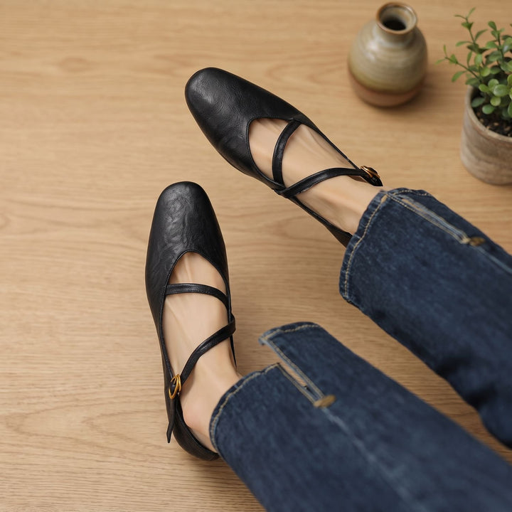 Women's Leather Double-Strap Mary Jane Flats