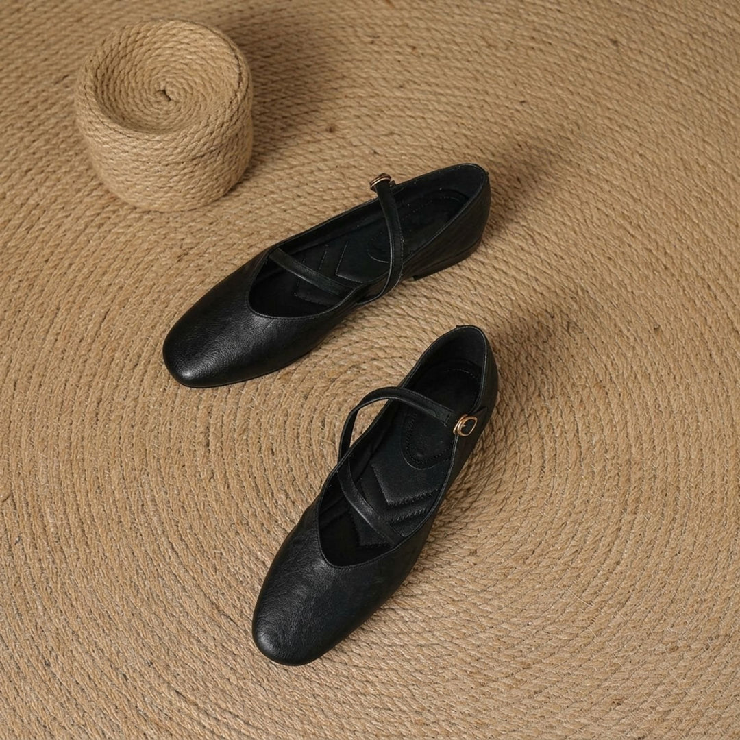 Women's Leather Double-Strap Mary Jane Flats