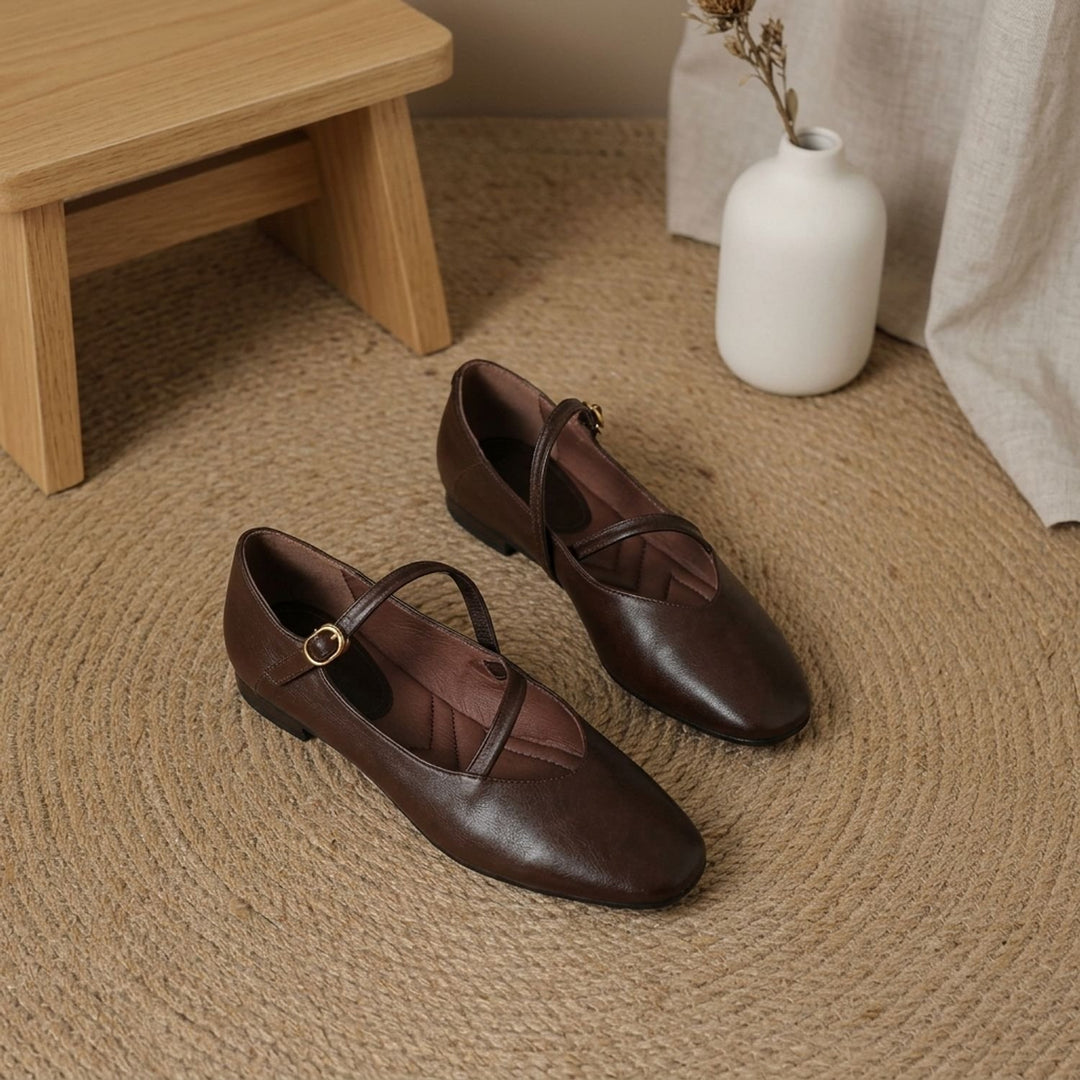 Women's Leather Double-Strap Mary Jane Flats