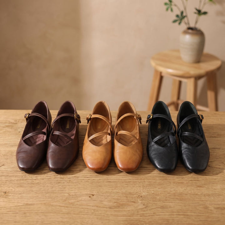 Women's Leather Double-Strap Mary Jane Flats