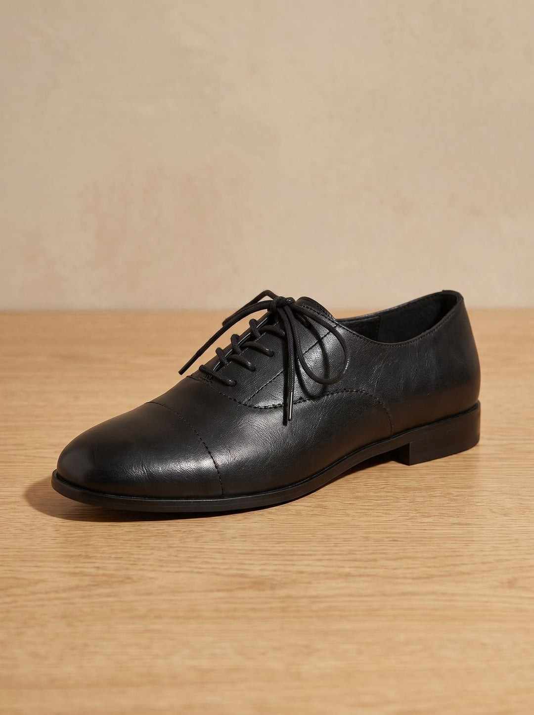 Women's Leather Lace-Up Cap Toe Oxford Flat Shoes