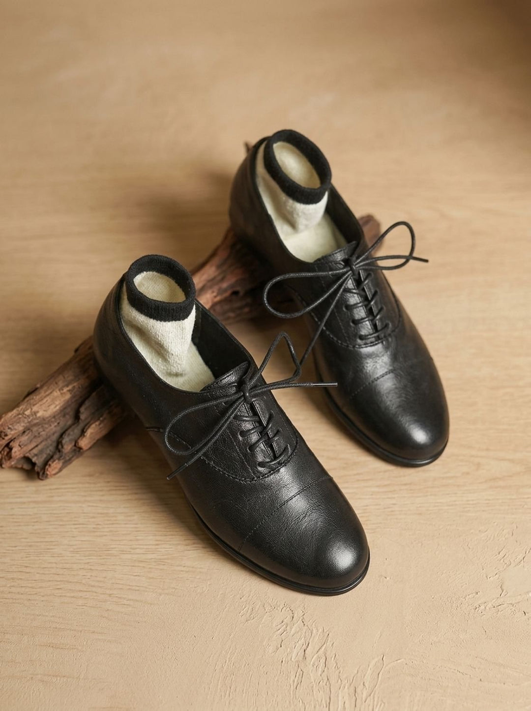Women's Leather Lace-Up Cap Toe Oxford Flat Shoes