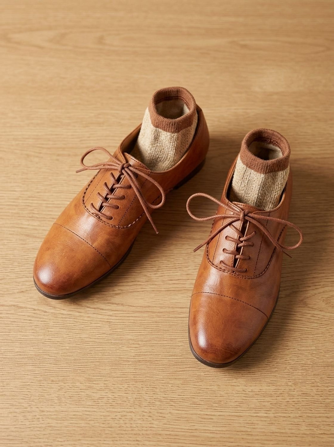 Women's Leather Lace-Up Cap Toe Oxford Flat Shoes