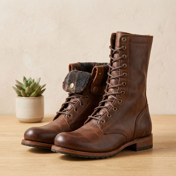 Women's Leather Lace-Up Mid-Calf Combat Boots