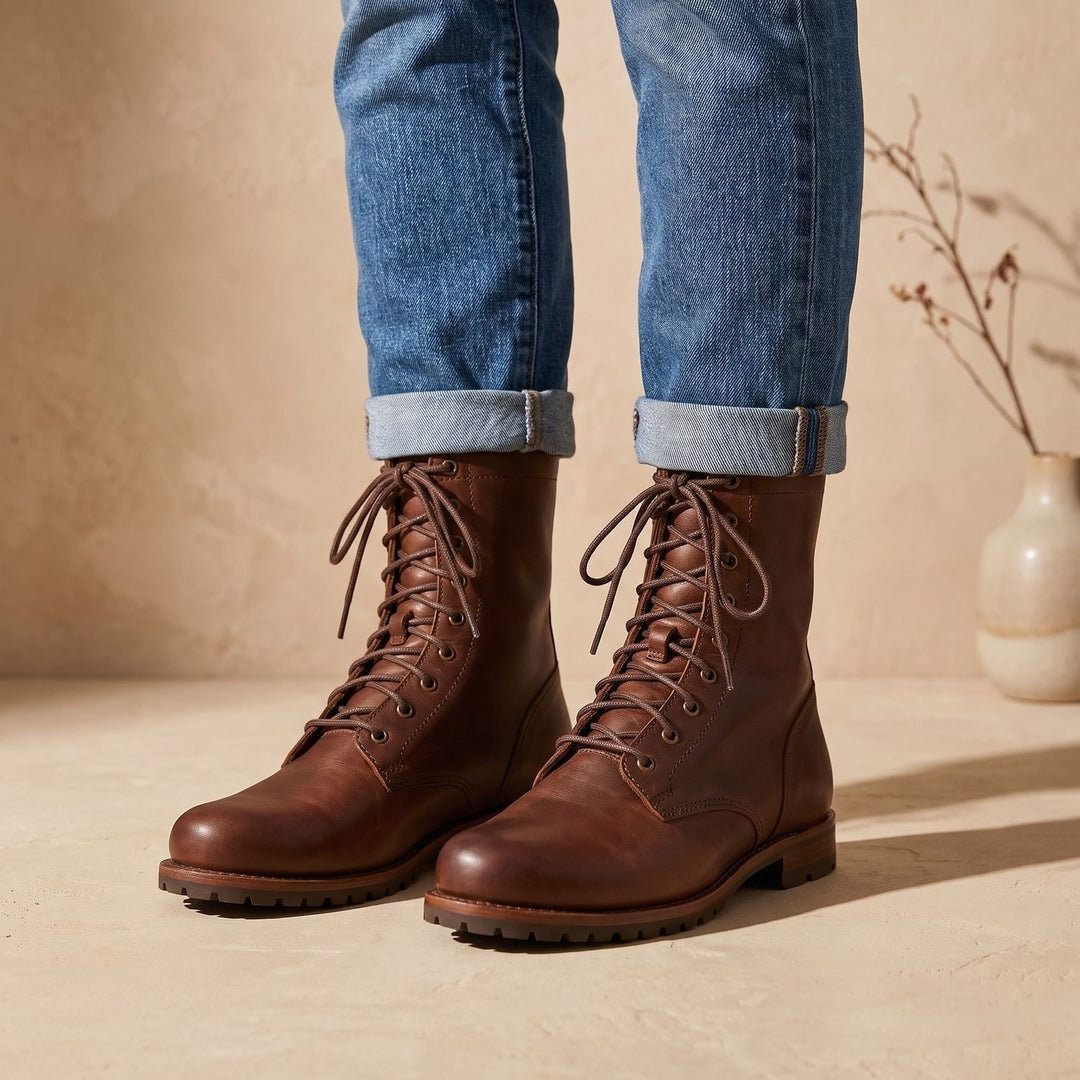 Women's Leather Lace-Up Mid-Calf Combat Boots