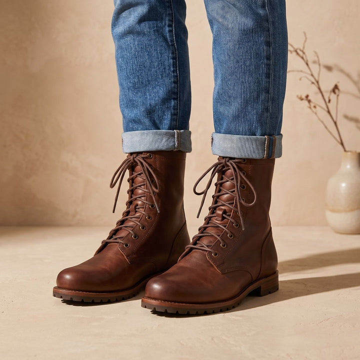 Women's Leather Lace-Up Mid-Calf Combat Boots