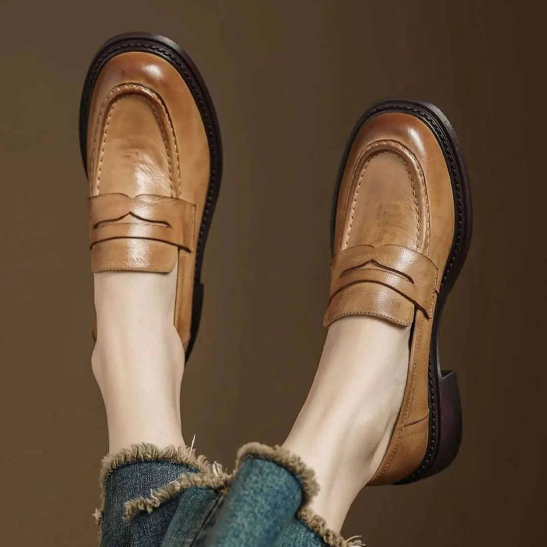 Women's Leather Penny Loafer Slip-On Flats