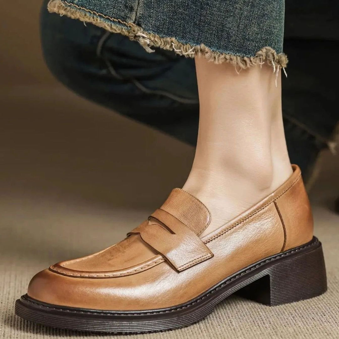 Women's Leather Penny Loafer Slip-On Flats