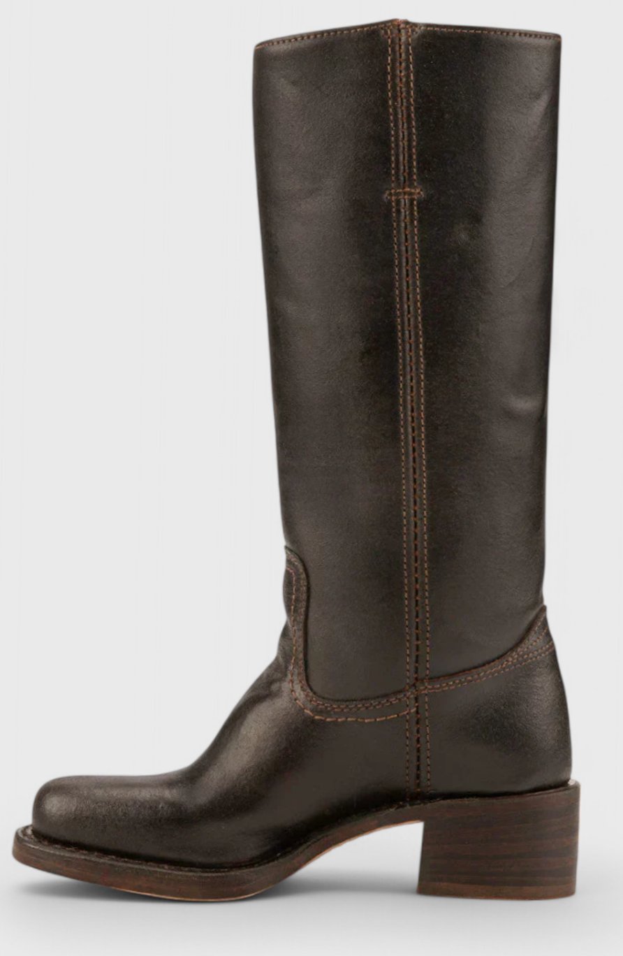 Women's Leather Stacked-Heel Knee-High Boots
