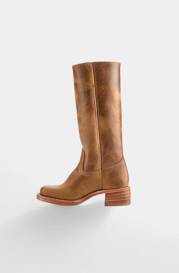 Women's Leather Stacked-Heel Knee-High Boots