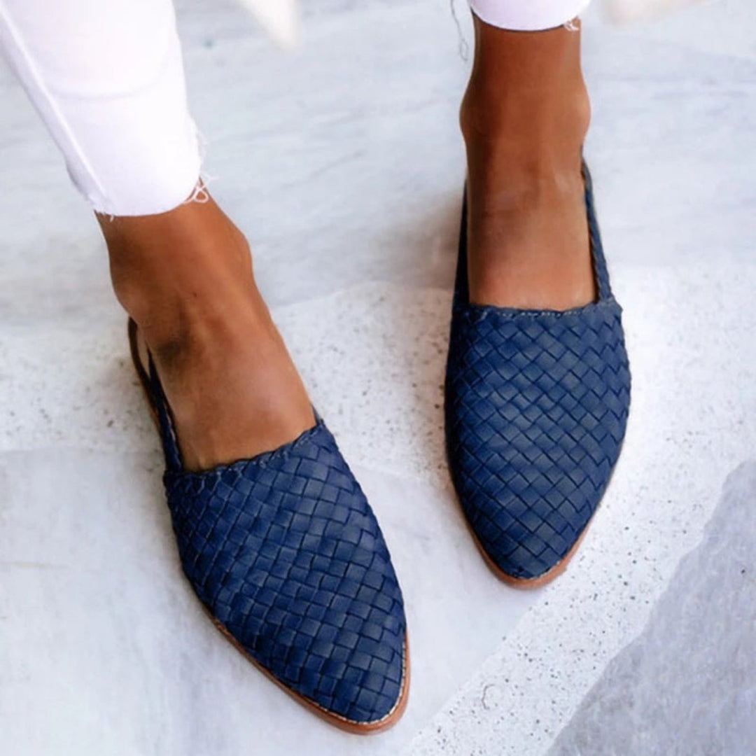 Women's Leather Woven Pointed-Toe Slingback Comfortable Sandals - Navy