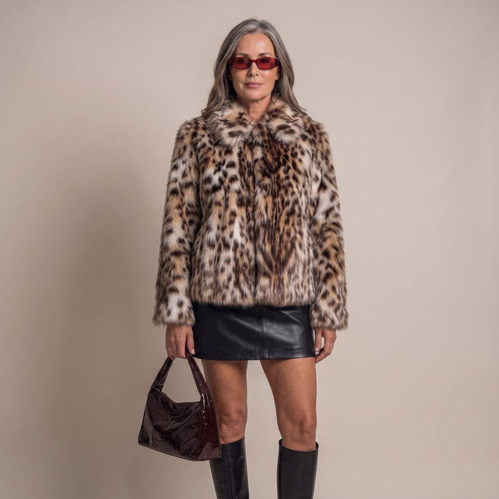 Women's Leopard-Print Cropped Faux Fur Jacket