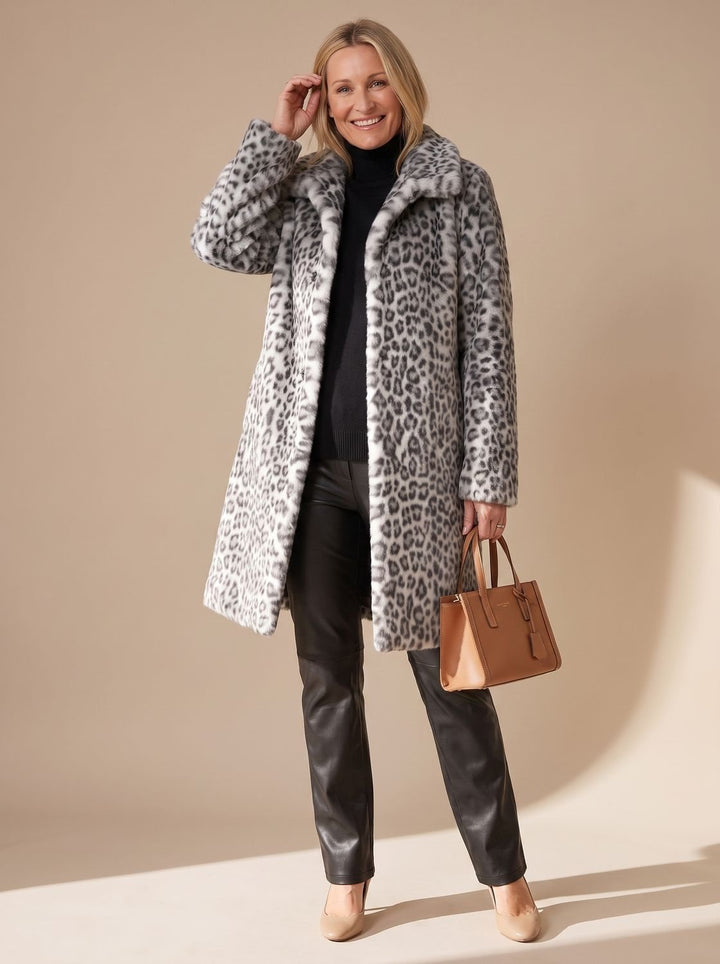 Women's Leopard Print Faux Fur Winter Coat - White