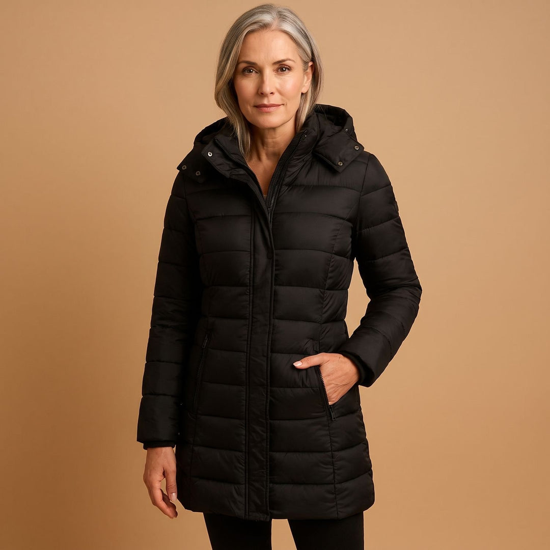 Women's Lightweight Hooded Quilted Puffer Jacket - Black