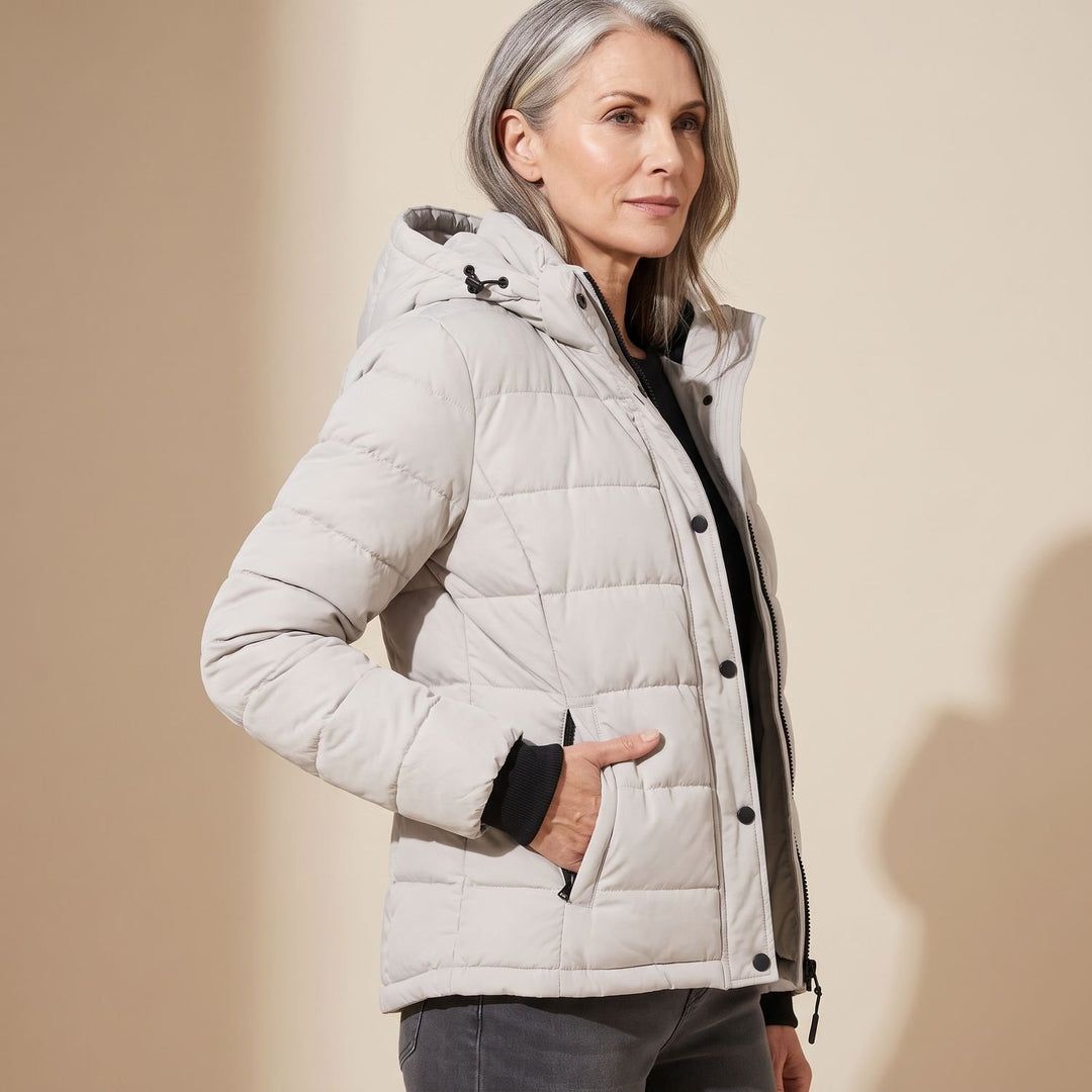 Women's Lightweight Hooded Quilted Puffer Jacket - Gray
