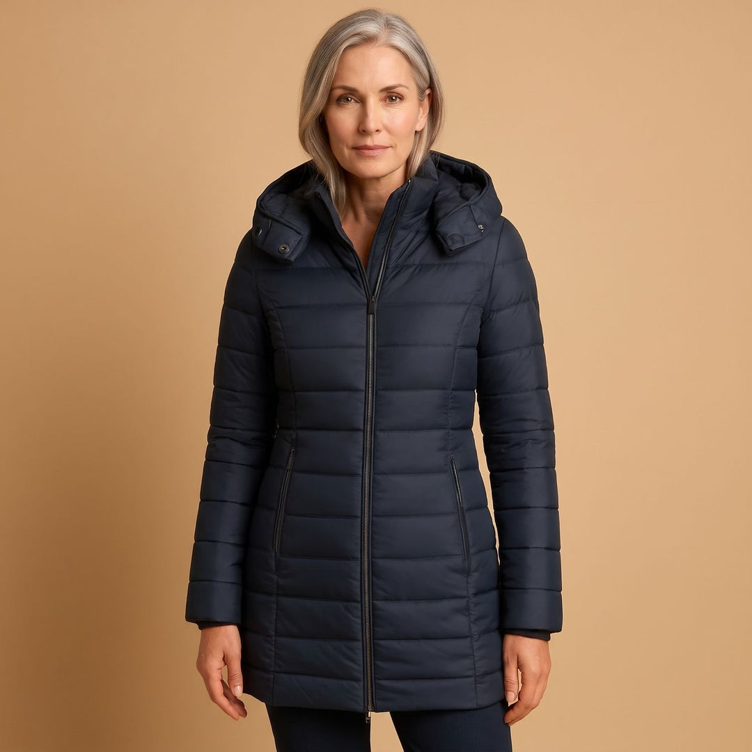Women's Lightweight Hooded Quilted Puffer Jacket - Navy Blue