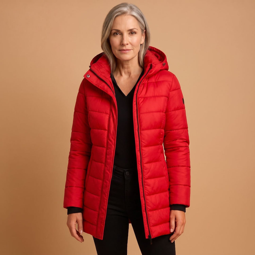 Women's Lightweight Hooded Quilted Puffer Jacket - Red