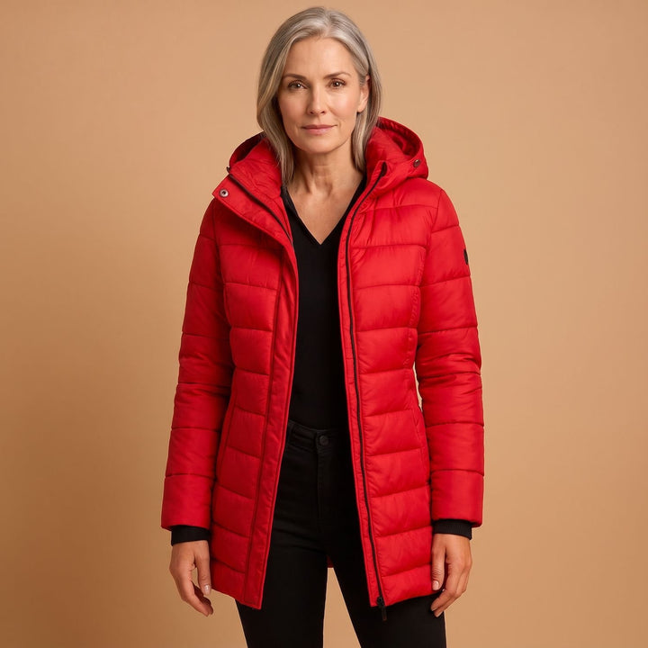 Women's Lightweight Hooded Quilted Puffer Jacket - Red