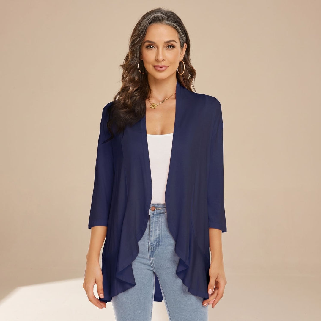 Women's Lightweight Open-Front 3/4 Sleeve Cardigan - Navy
