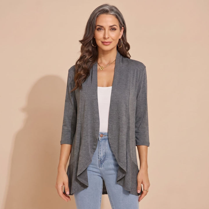Women's Lightweight Open-Front 3/4 Sleeve Cardigan - Grey