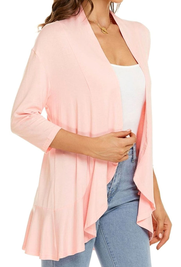 Women's Lightweight Open-Front 3/4 Sleeve Draped Cardigan - Pink