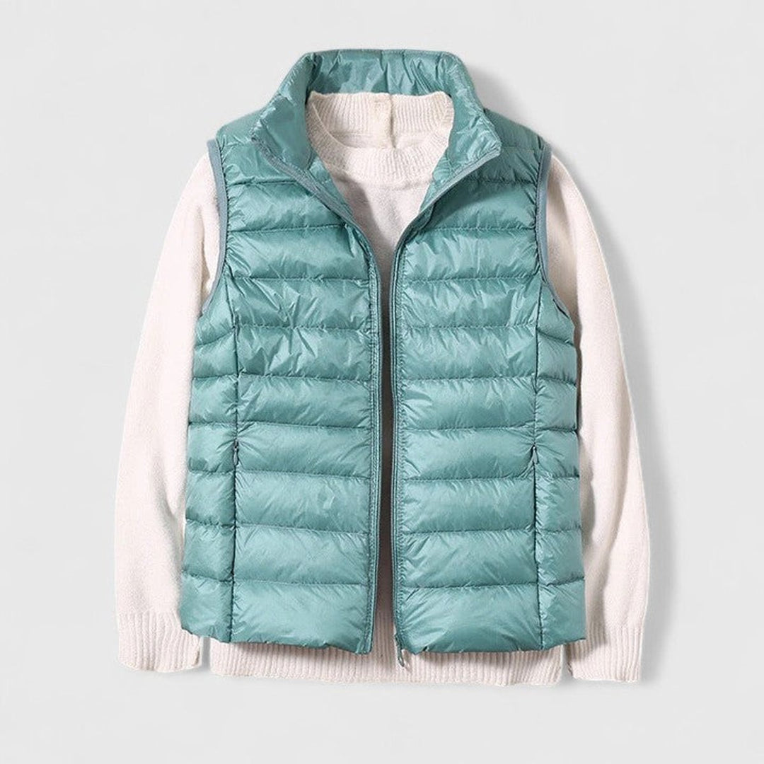 Women's Lightweight Quilted Sleeveless Puffer Vest Zip-Up - Light Blue