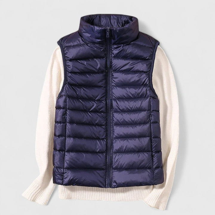 Women's Lightweight Quilted Sleeveless Puffer Vest Zip-Up - Navy Blue