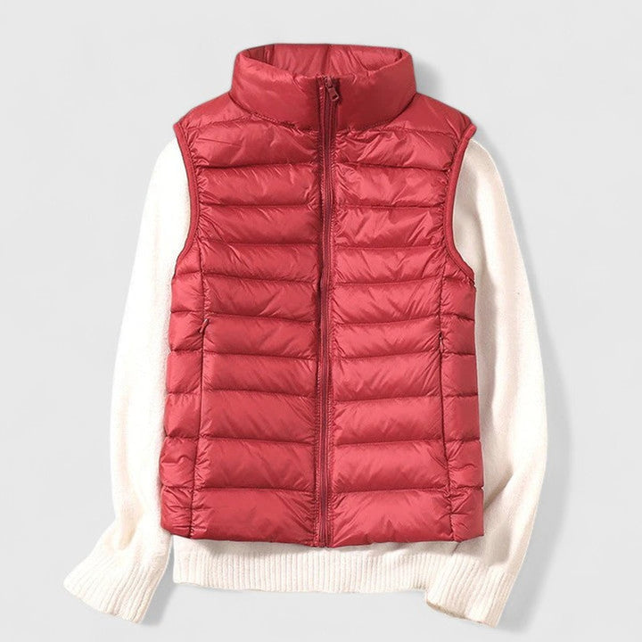 Women's Lightweight Quilted Sleeveless Puffer Vest Zip-Up - Red