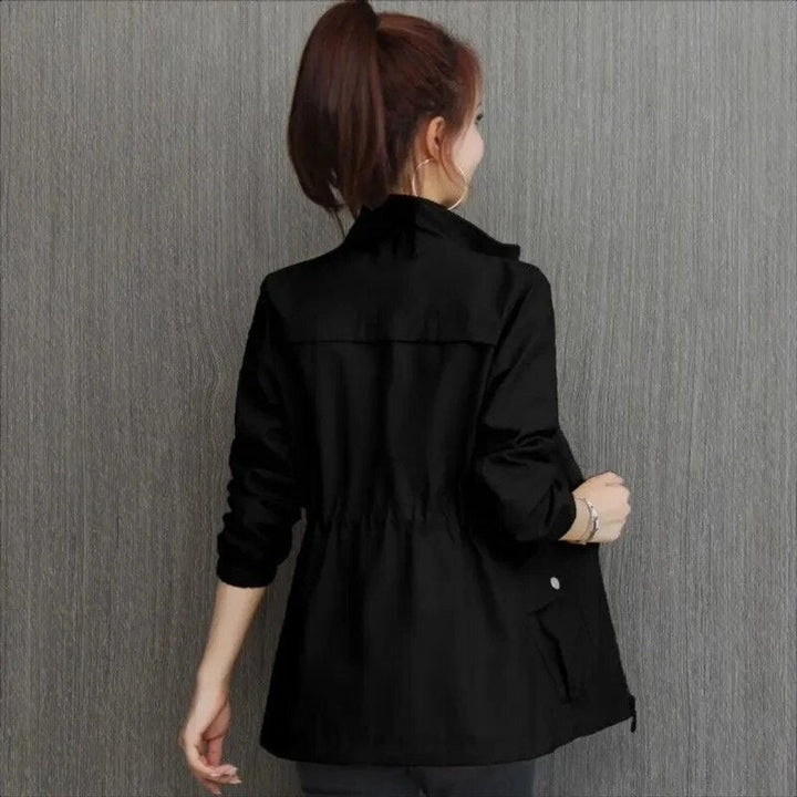 Women's Lightweight Zip-Up Short Bomber Jacket Drawstring Waist - Black