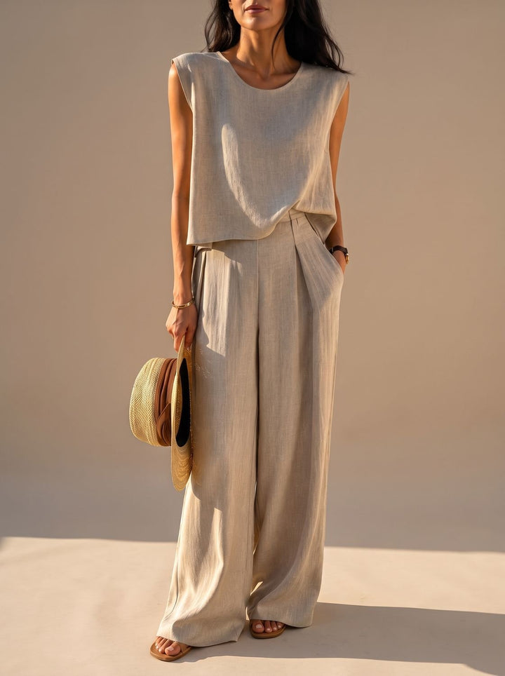 Women's Linen-Blend Wide-Leg Pants Sleeveless Top Two-Piece Set