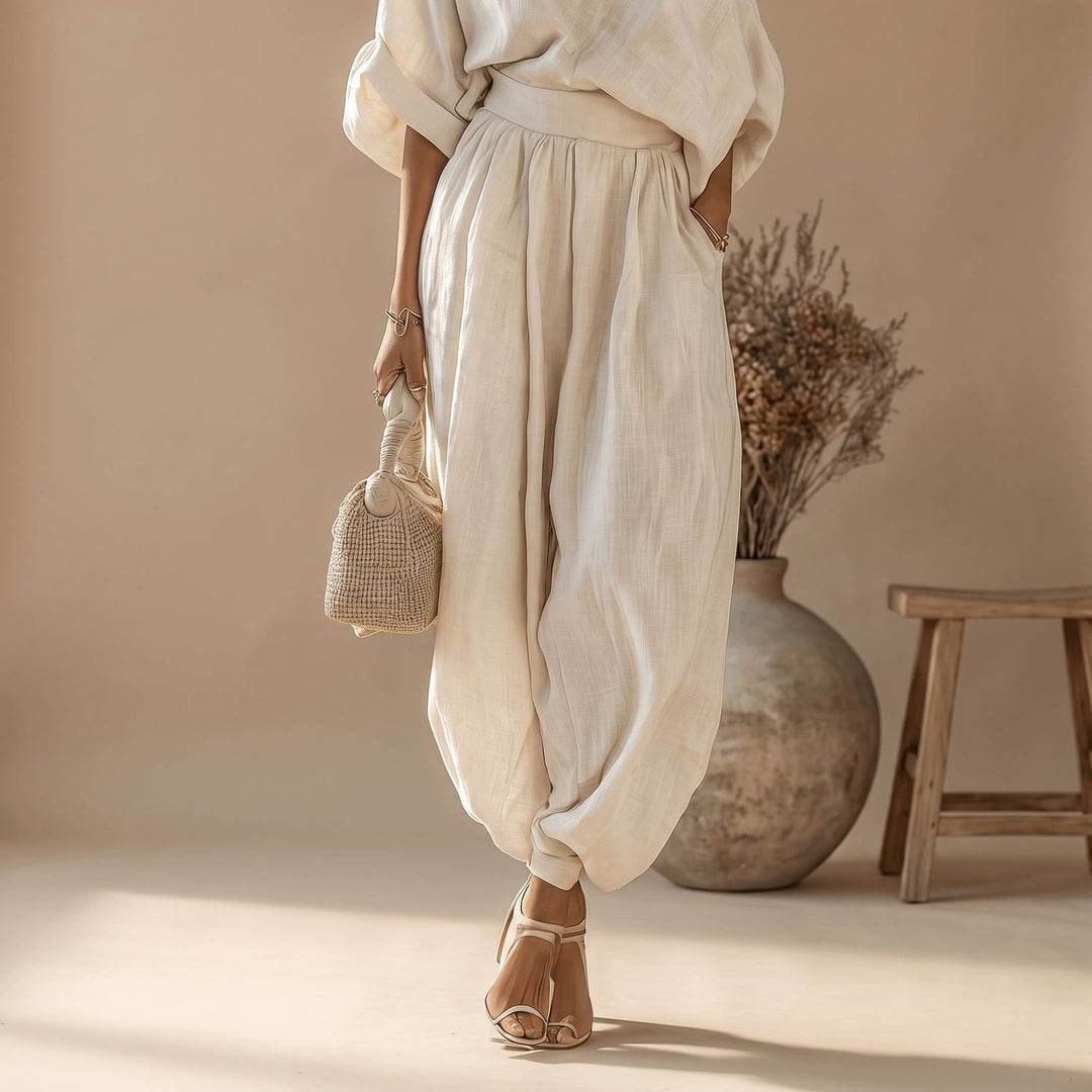 Women's Linen-Look Off-Shoulder Two Piece Set