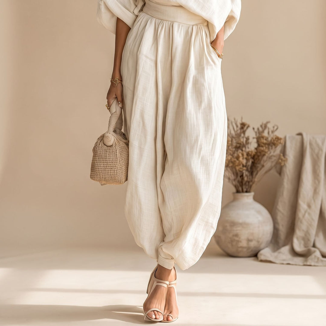 Women's Linen-Look One-Shoulder Wide-Leg Two Piece Set