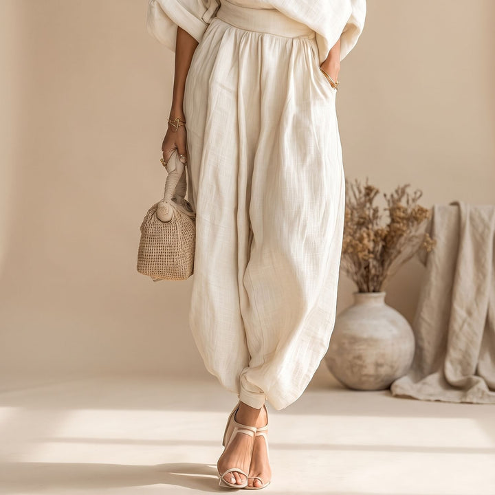 Women's Linen-Look One-Shoulder Wide-Leg Two Piece Set
