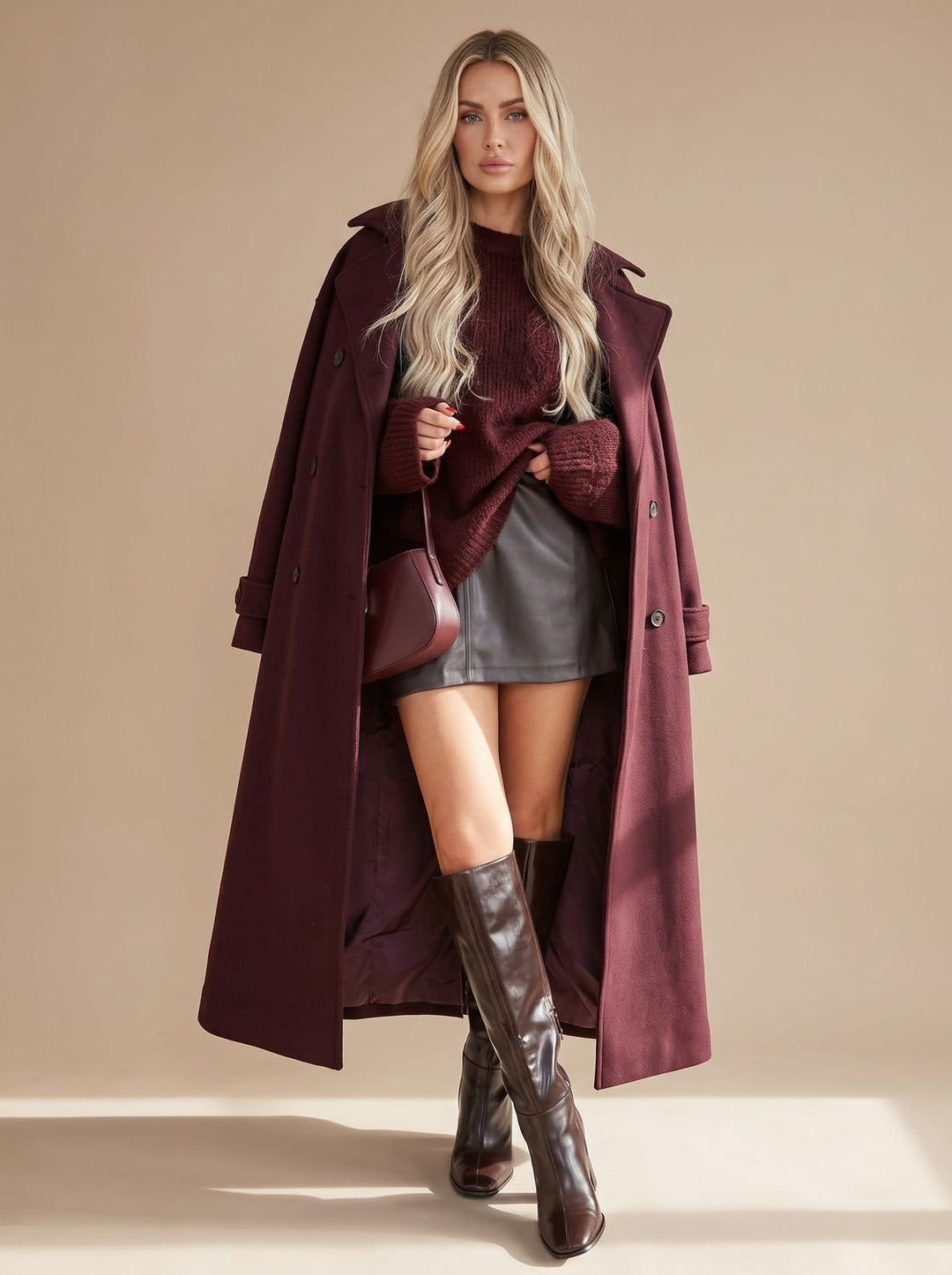 Women's Long Belted Wrap Winter Coat