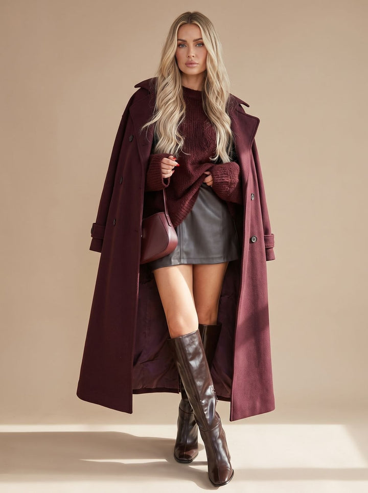 Women's Long Belted Wrap Winter Coat