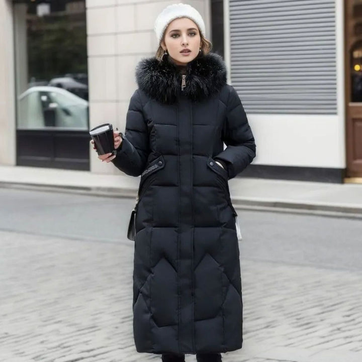 Women's Long Hooded Faux Fur Trim Quilted Coat