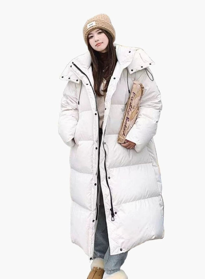 Women's Long Hooded Quilted Oversized Puffer Coat - Beige