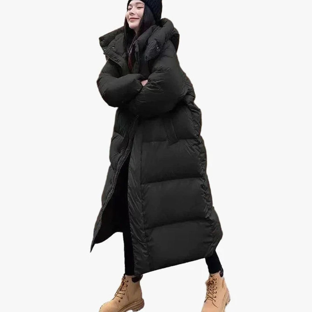 Women's Long Hooded Quilted Oversized Puffer Coat - Black